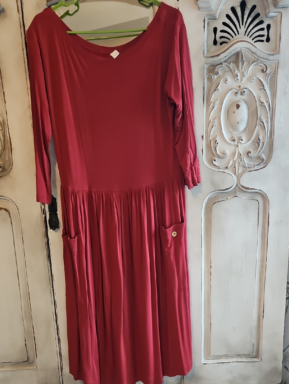 Kate Quinn Women’s Dress Large Red Bamboo Pocket Dress
